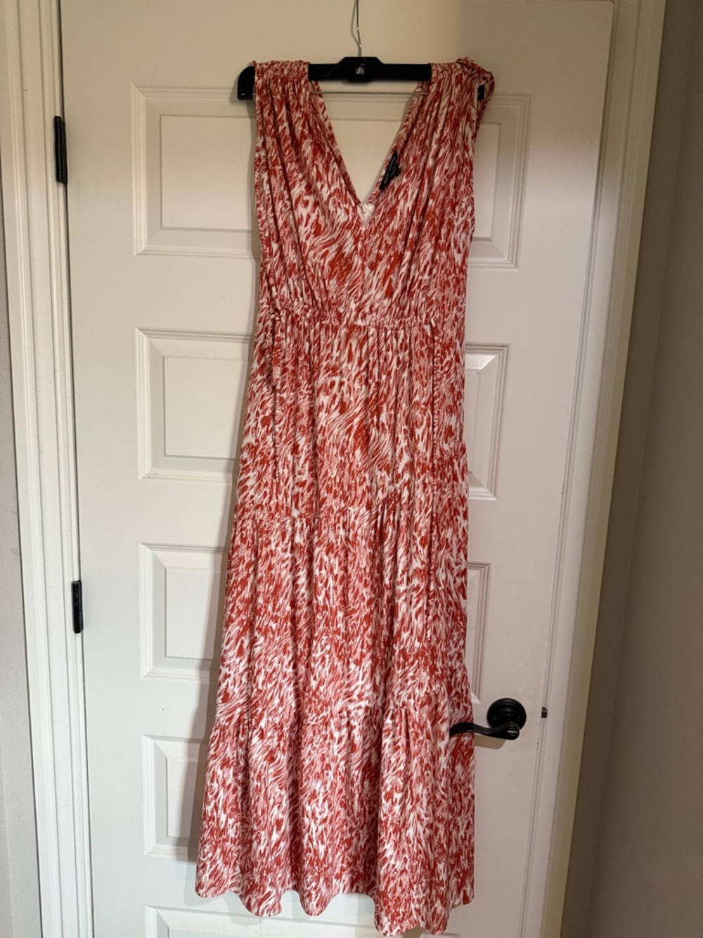 Maggy London Red & White V-Neck Printed Maxi Dress
